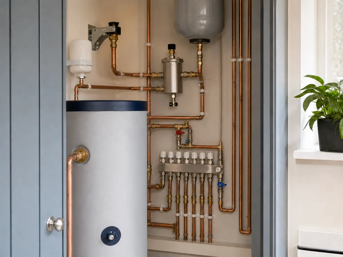 Neatly installed plumbing pipework and valves