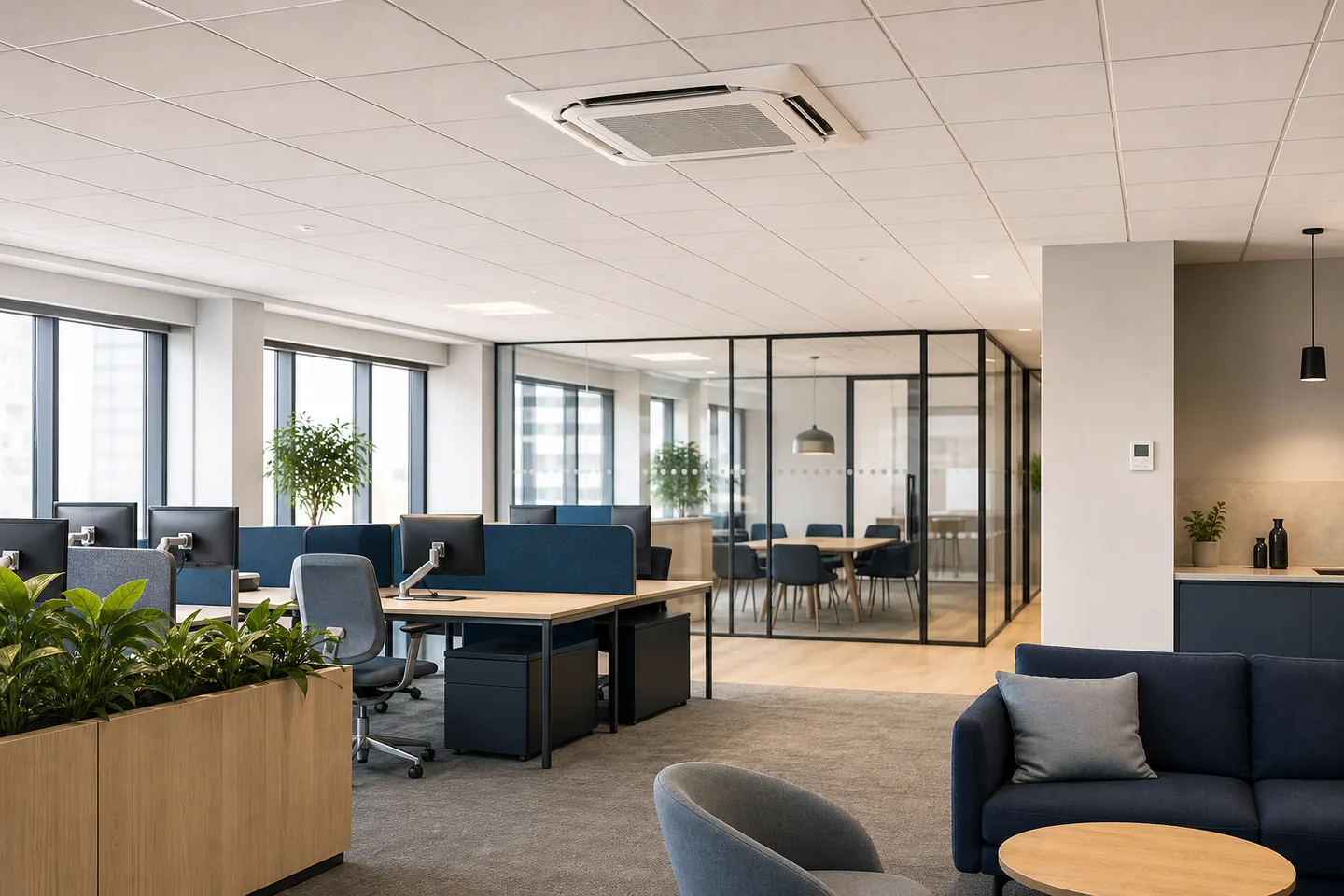 Commercial ceiling cassette system in a finished interior